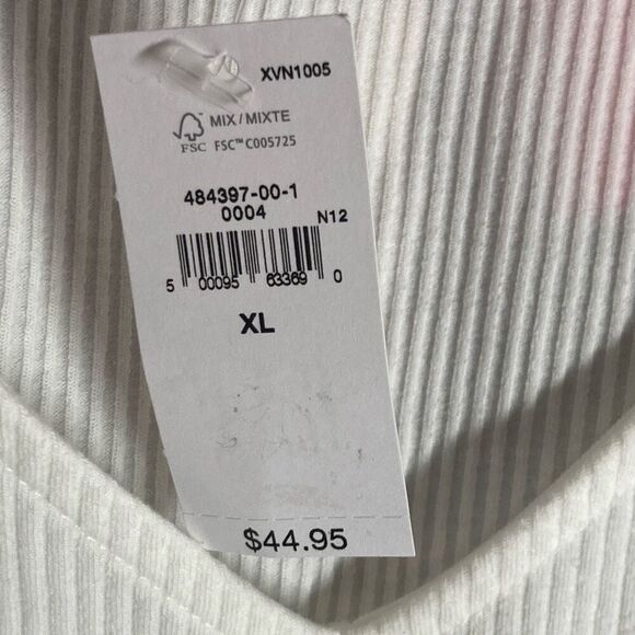 Gap XL Off White Long Sleeve Rib Knit Tee Cold Shoulder NWT Basic Layering - Picture 9 of 10